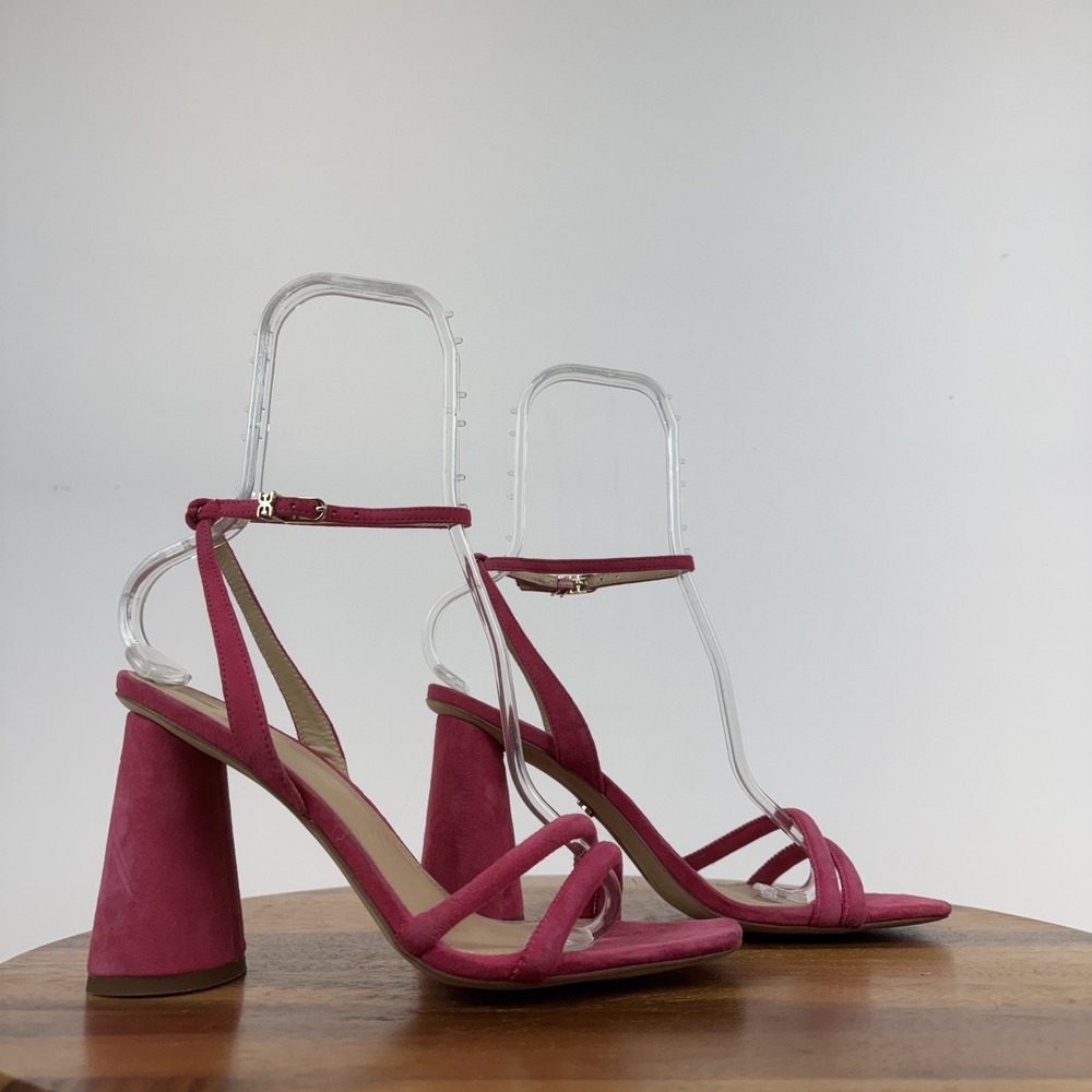 Womens Sam Edelman Kia Pink‎ Suede Strappy Block Heeled Sandals Shoes Size 9 GUC